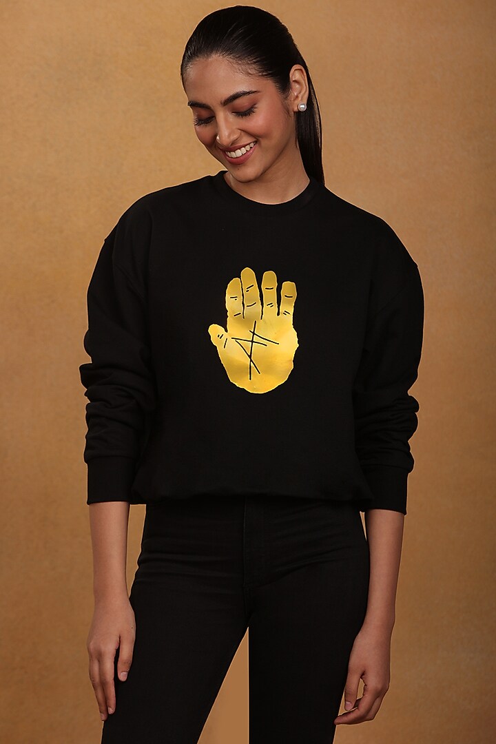 Black Printed Sweatshirt  by Masaba at Pernia's Pop Up Shop