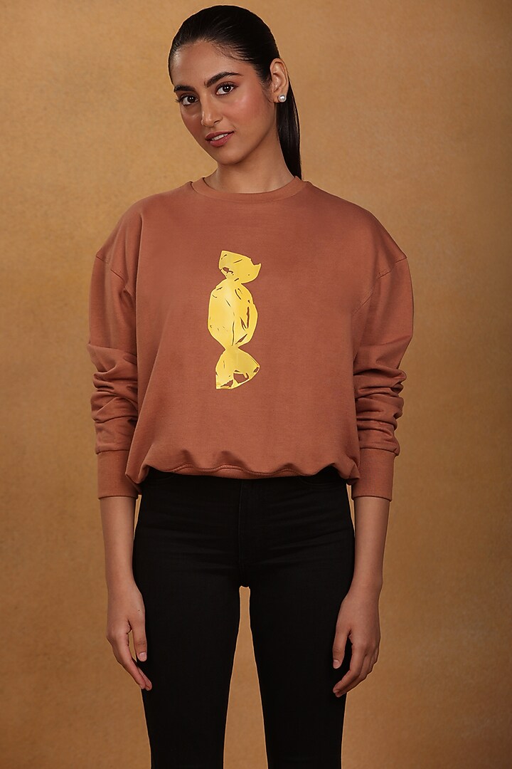 Nude Brown Printed Sweatshirt  by Masaba at Pernia's Pop Up Shop