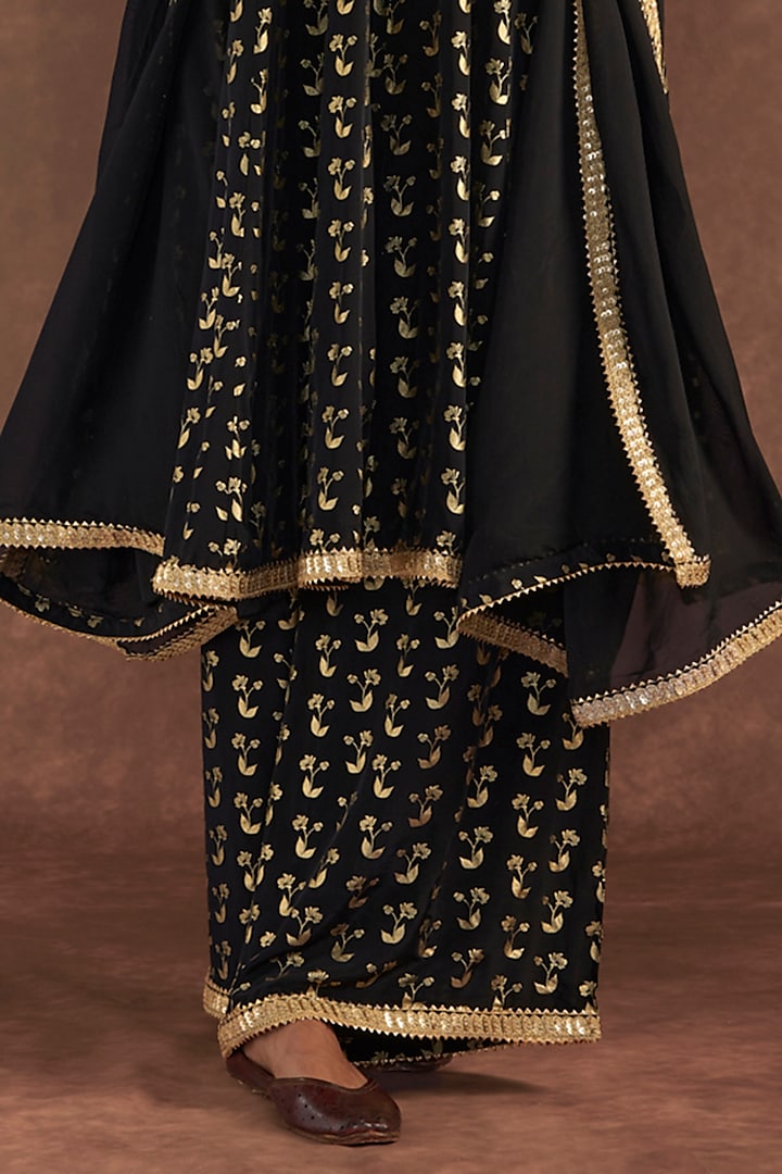 Black Crepe Silk Foil Printed Wedding Anarkali Set by Masaba at Pernia's Pop Up Shop
