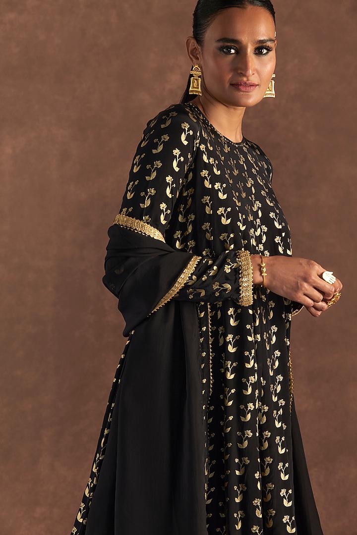 Black Crepe Silk Foil Printed Wedding Anarkali Set by Masaba at Pernia's Pop Up Shop