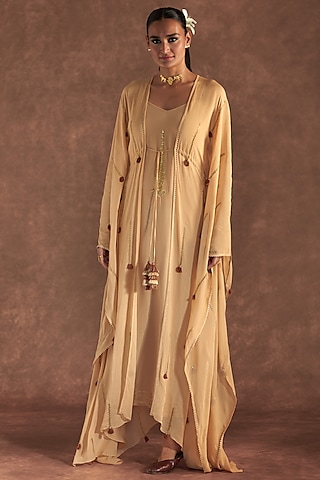 Oatmeal Georgette Embroidered Kaftan by Masaba
