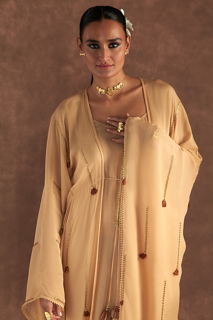 Oatmeal Georgette Embroidered Kaftan by Masaba at Pernia's Pop Up Shop
