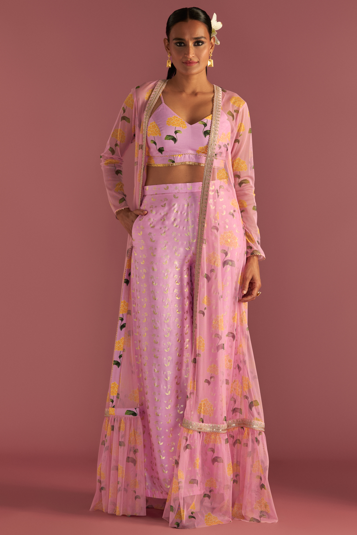 Blush Tulle Embellished Cape Set by Masaba at Pernia's Pop Up Shop