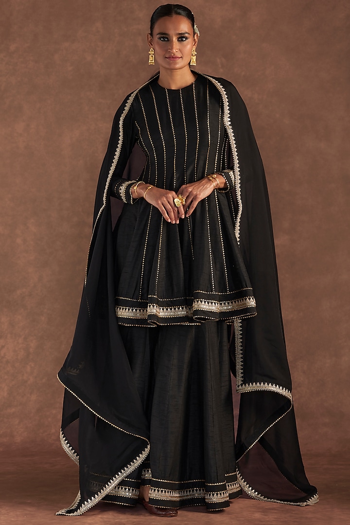 Black Raw Silk Wedding Sharara Set by Masaba at Pernia's Pop Up Shop