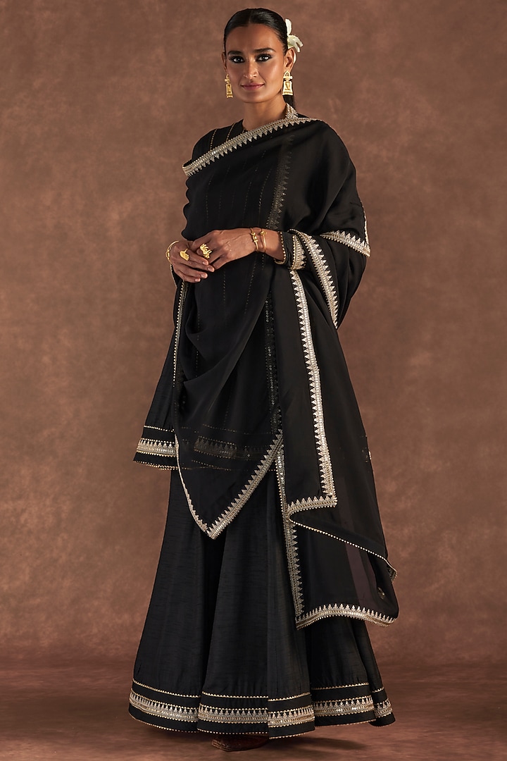 Black Raw Silk Wedding Sharara Set by Masaba at Pernia's Pop Up Shop
