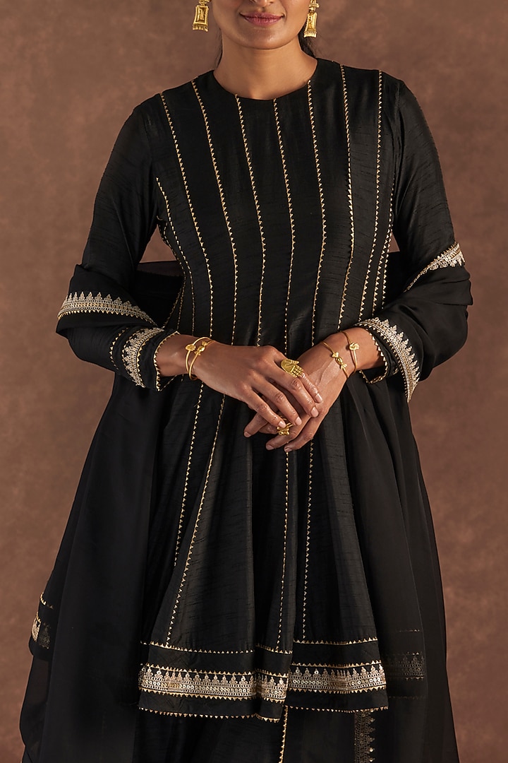 Black Raw Silk Wedding Sharara Set by Masaba at Pernia's Pop Up Shop