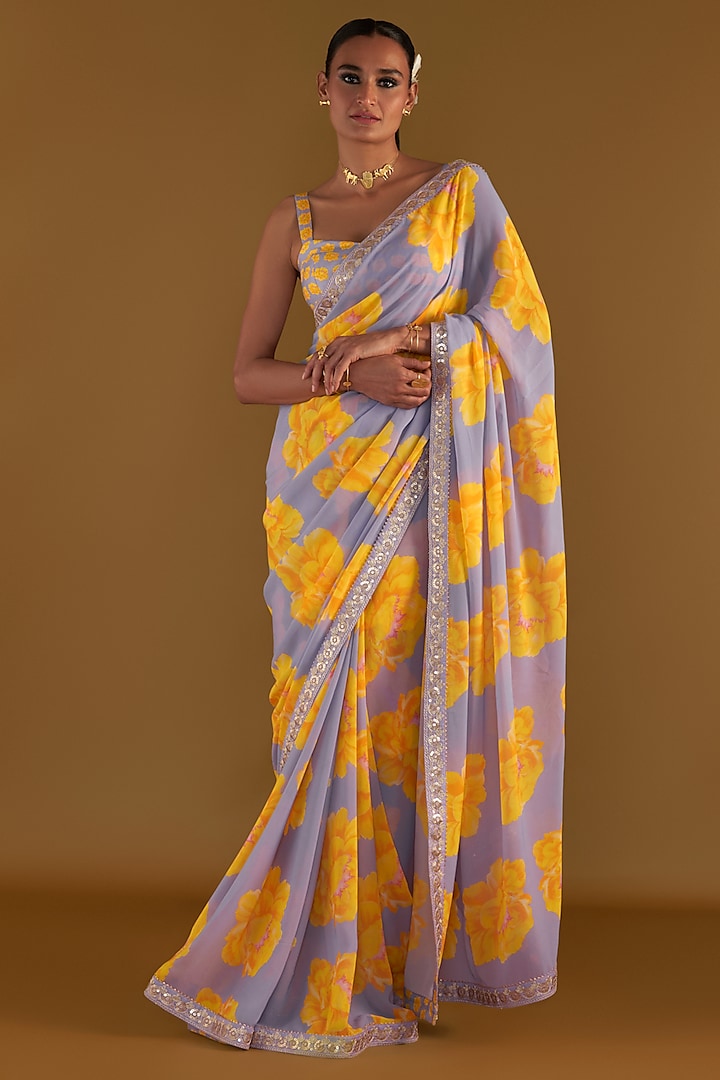 Lilac Georgette Digital Printed Saree Set by Masaba at Pernia's Pop Up Shop