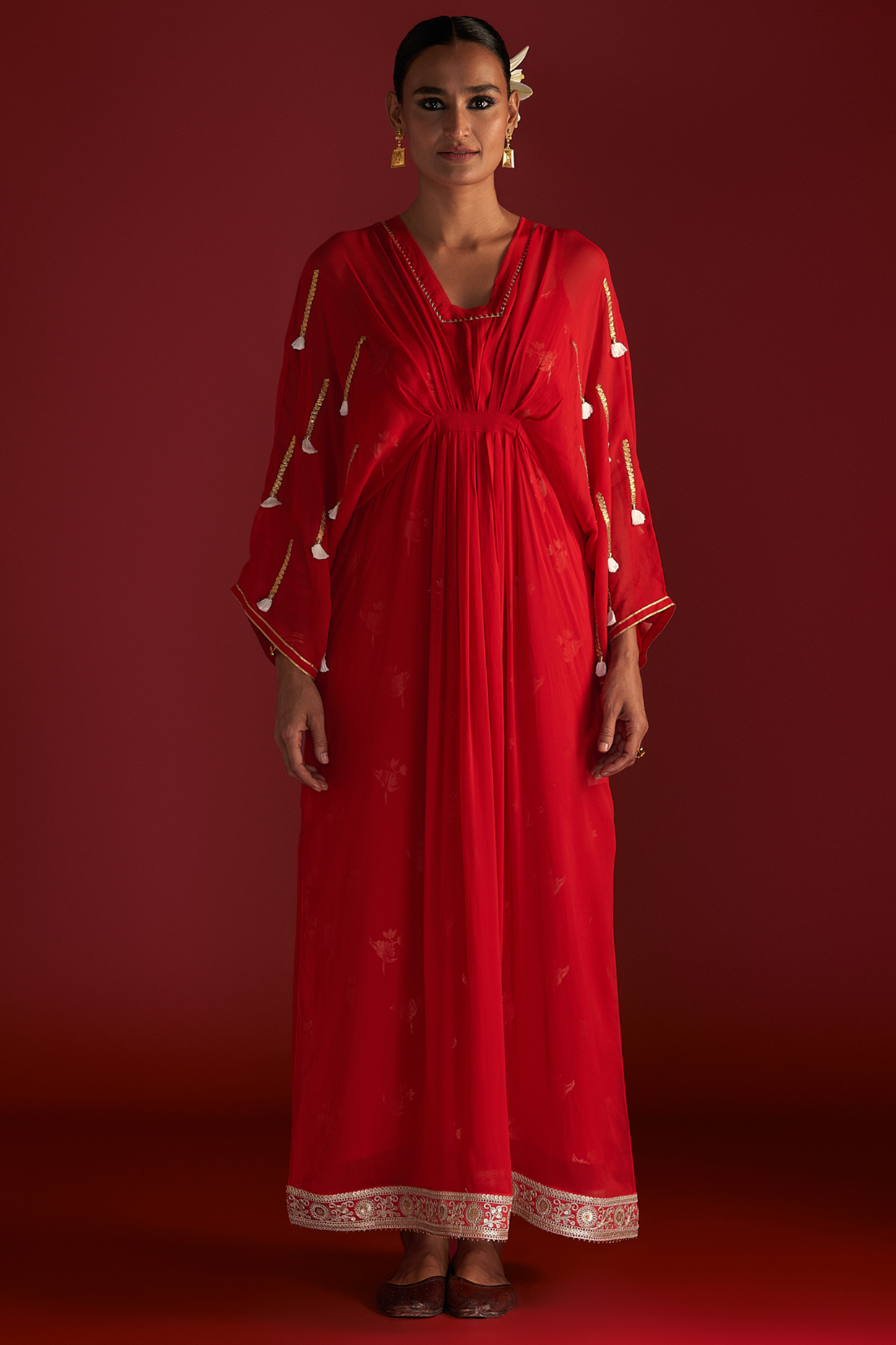 Red Georgette Embroidered Kaftan by Masaba at Pernia's Pop Up Shop