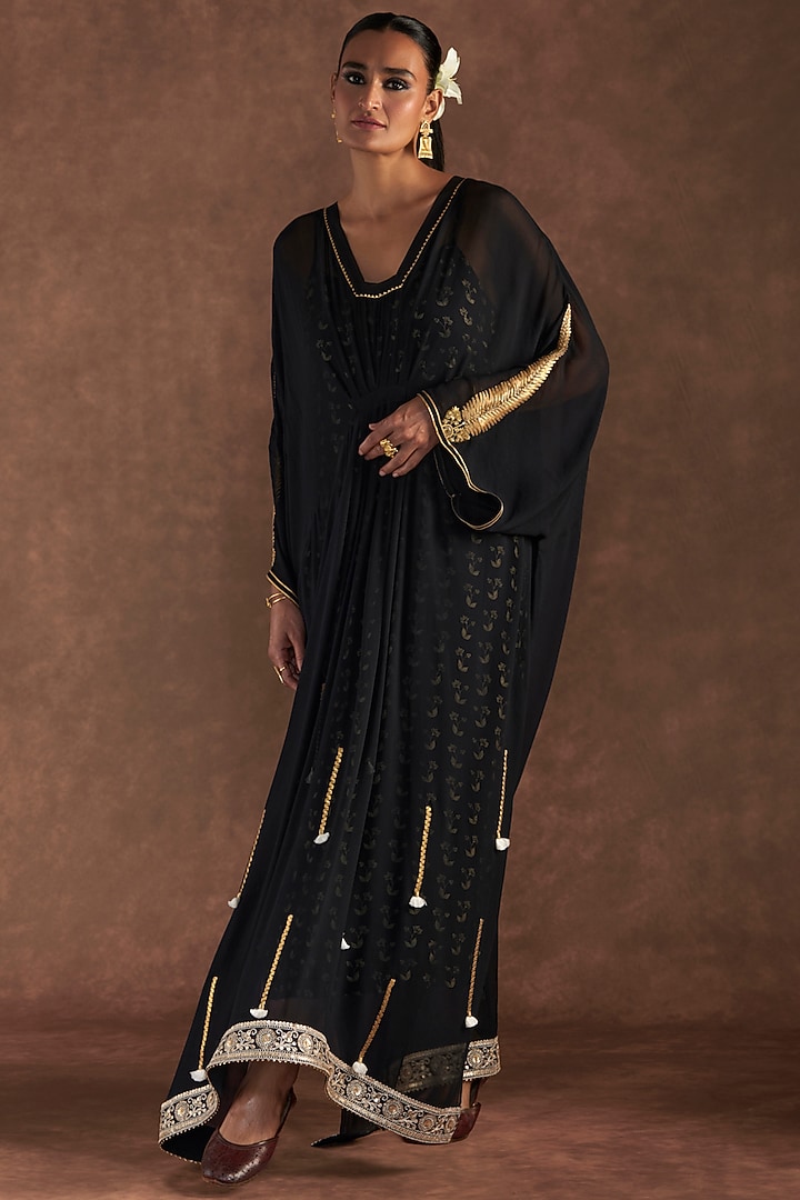 Black Georgette Embroidered Kaftan by Masaba at Pernia's Pop Up Shop