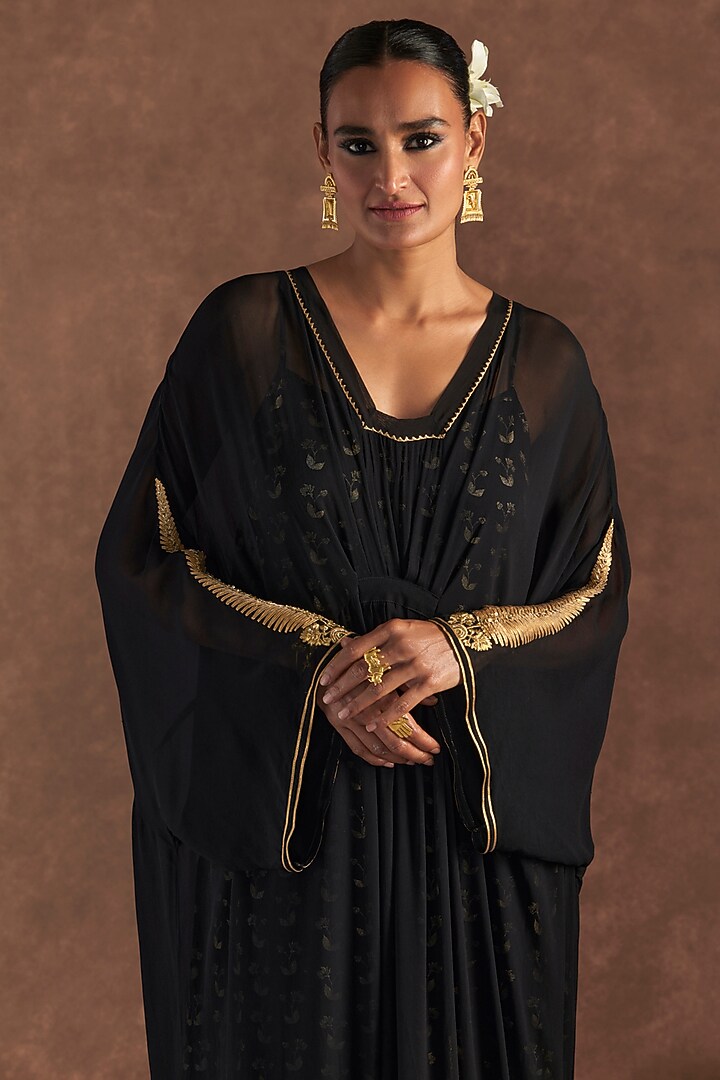 Black Georgette Embroidered Kaftan by Masaba at Pernia's Pop Up Shop