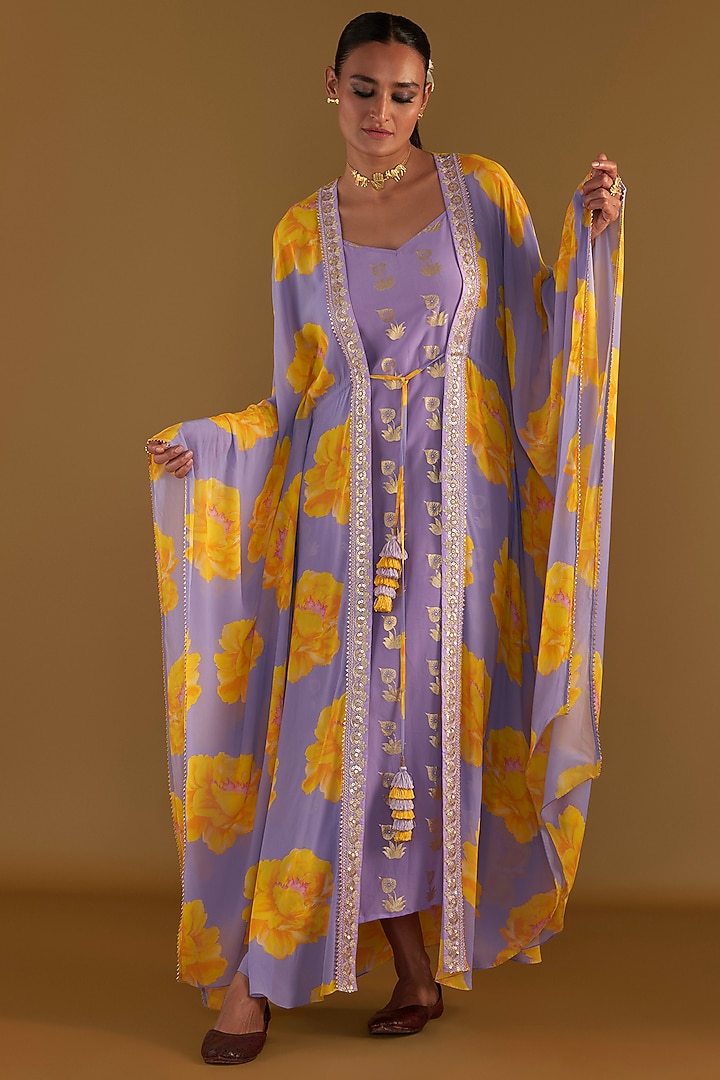 Lilac Georgette Digital Printed Cover-Up Kaftan by Masaba at Pernia's Pop Up Shop