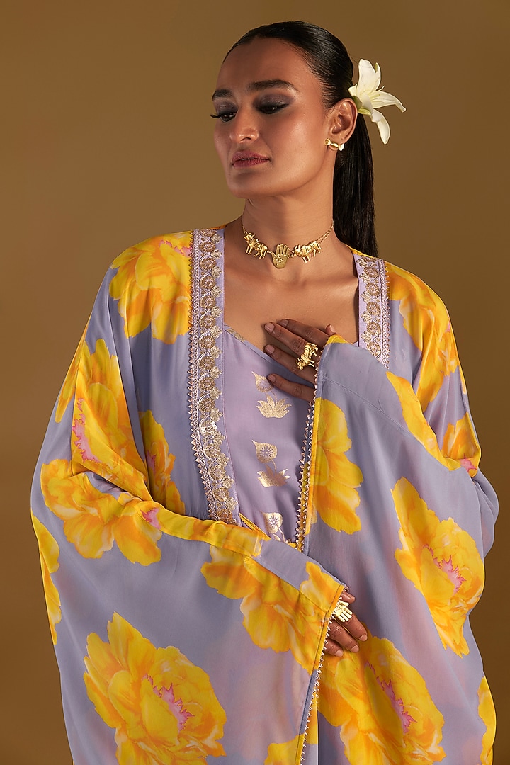 Lilac Georgette Digital Printed Cover-Up Kaftan by Masaba at Pernia's Pop Up Shop