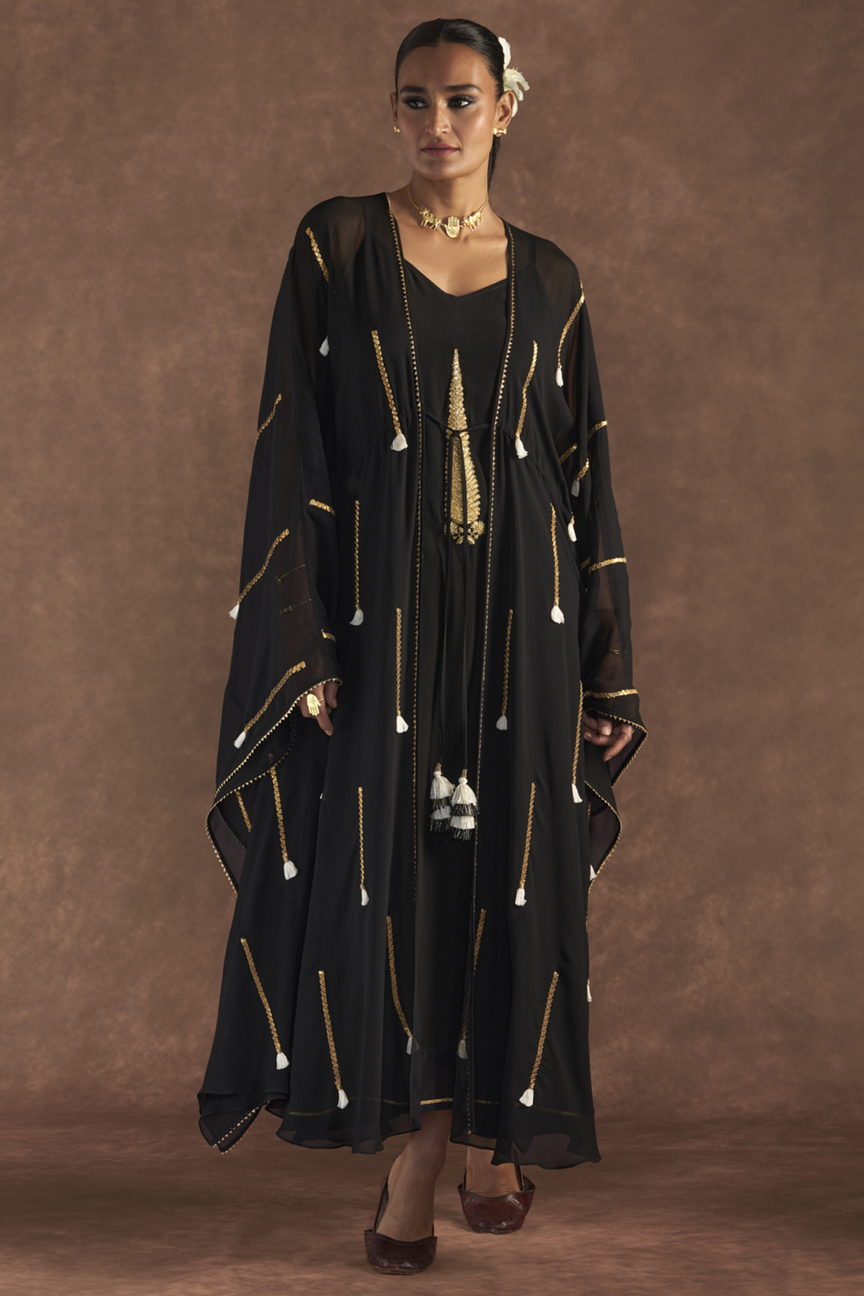 Black Georgette Cover-Up Kaftan by Masaba at Pernia's Pop Up Shop
