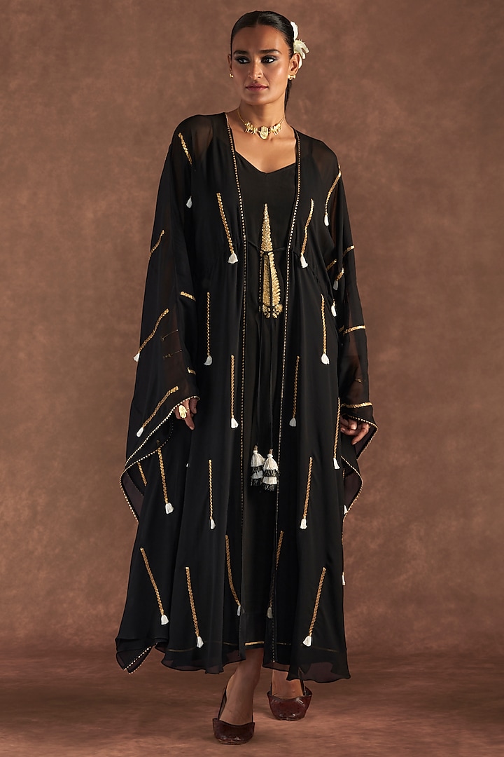 Black Georgette Cover-Up Kaftan by Masaba at Pernia's Pop Up Shop