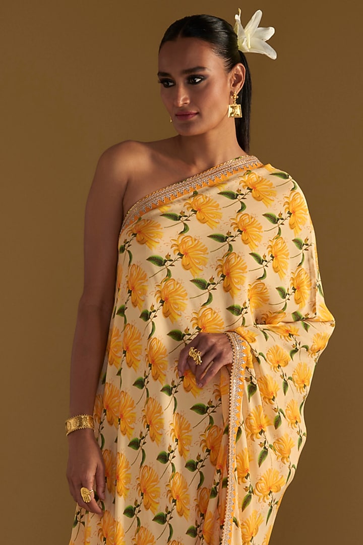 Vanilla Crepe Silk Printed One-Shoulder Kaftan by Masaba at Pernia's Pop Up Shop
