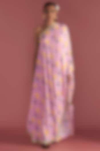 Blush Pink Crepe Silk Printed One-Shoulder Kaftan by Masaba at Pernia's Pop Up Shop