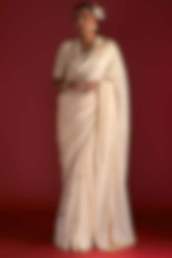 Ivory Raw Silk Embroidered Party Wear Saree Set by Masaba at Pernia's Pop Up Shop