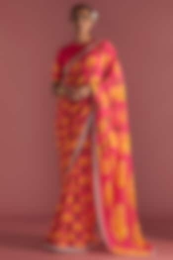 Berry Pink Georgette Embroidered & Printed Saree Set by Masaba at Pernia's Pop Up Shop