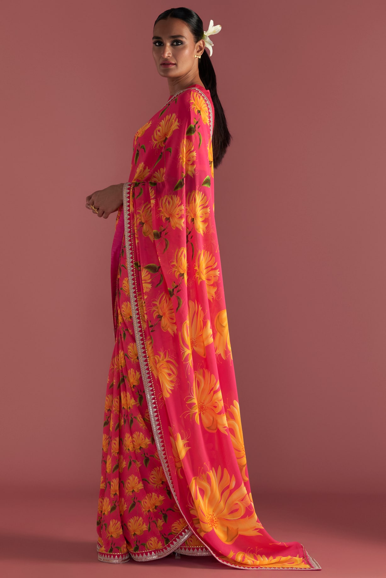 PomPom x Georgette Saree : Berry main image 1