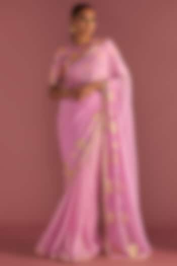 Blush Georgette Embroidered & Printed Saree Set by Masaba