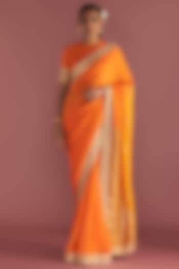 Orange Raw Silk Embroidered Saree Set by Masaba at Pernia's Pop Up Shop