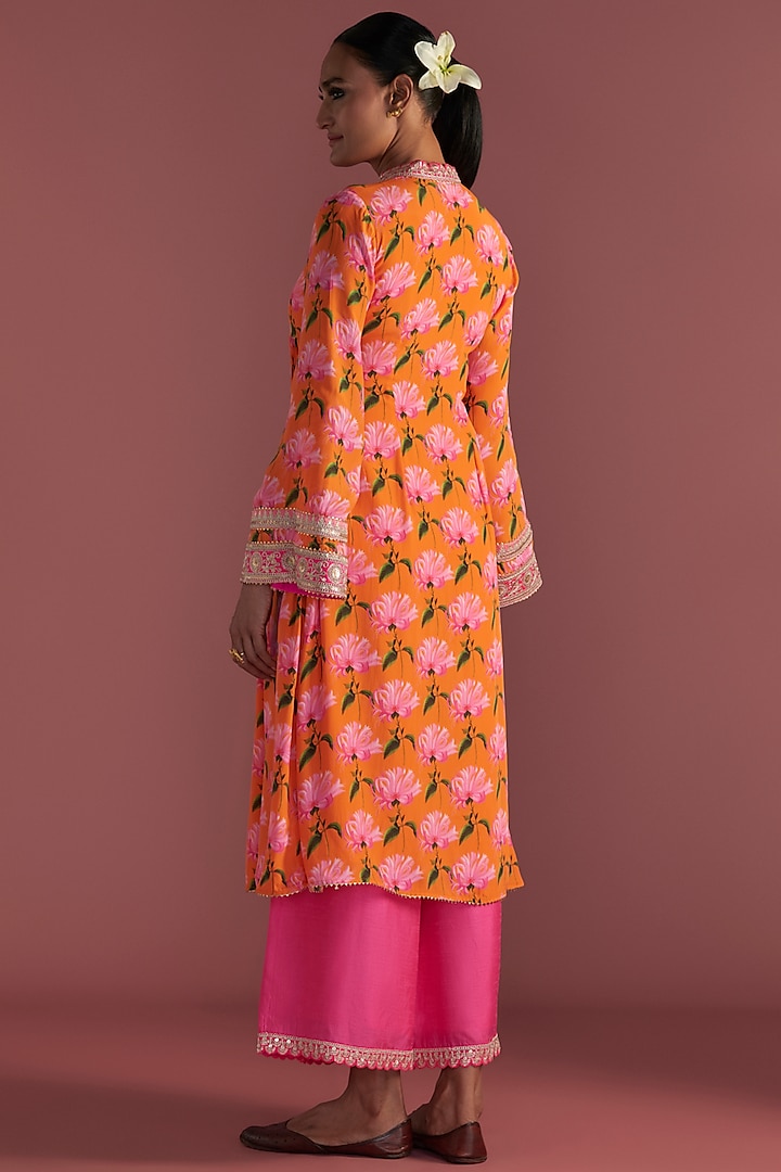 Orange Crepe Silk Embroidered & Digital Printed Kurta Set by Masaba at Pernia's Pop Up Shop