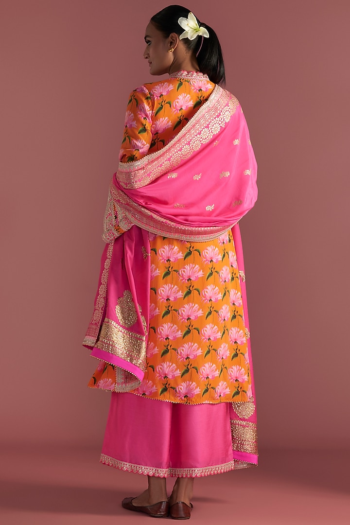 Orange Crepe Silk Embroidered & Digital Printed Kurta Set by Masaba at Pernia's Pop Up Shop