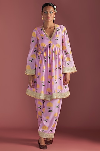 Blush Raw Silk Digital Printed Kurta Set by Masaba