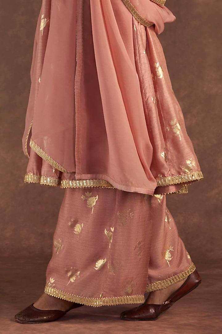 Salmon Raw Silk Printed Wedding Anarkali Set by Masaba at Pernia's Pop Up Shop
