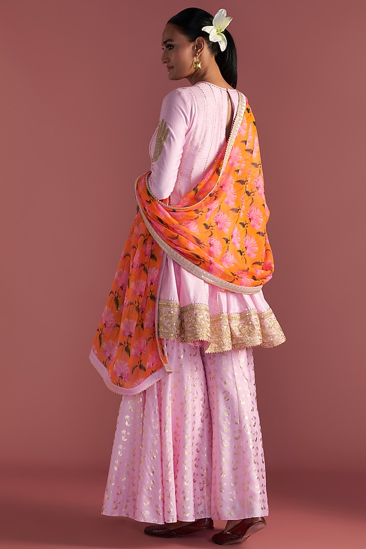 Baby Pink Raw Silk Printed Wedding Sharara Set by Masaba at Pernia's Pop Up Shop