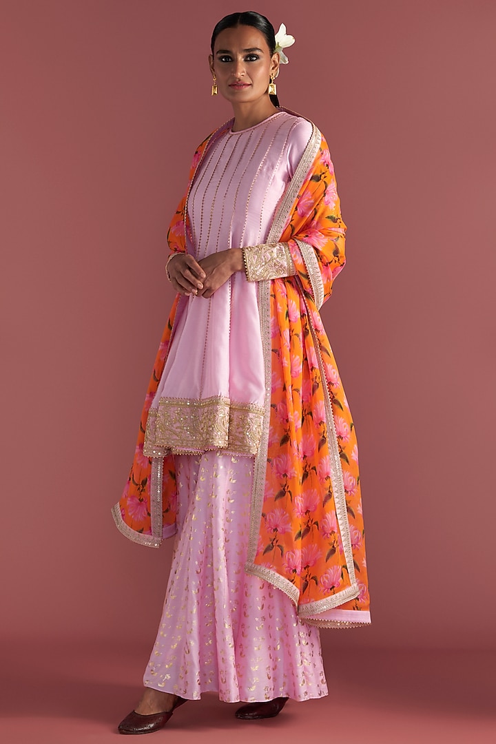 Baby Pink Raw Silk Printed Wedding Sharara Set by Masaba at Pernia's Pop Up Shop