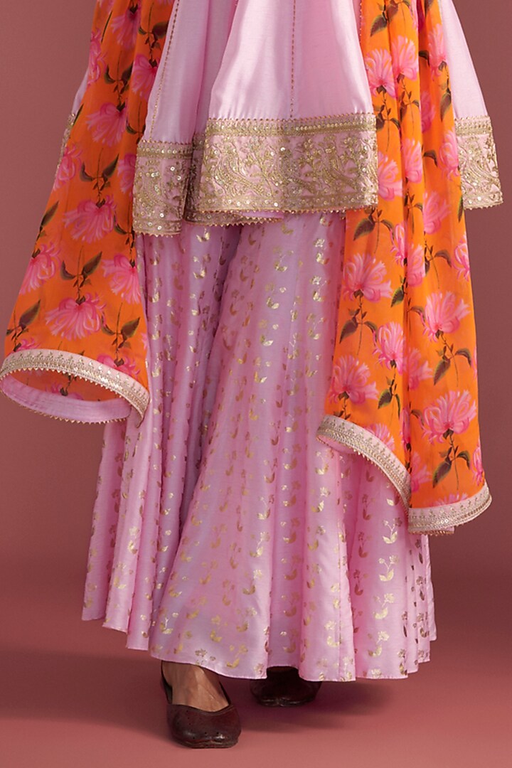 Baby Pink Raw Silk Printed Wedding Sharara Set by Masaba at Pernia's Pop Up Shop