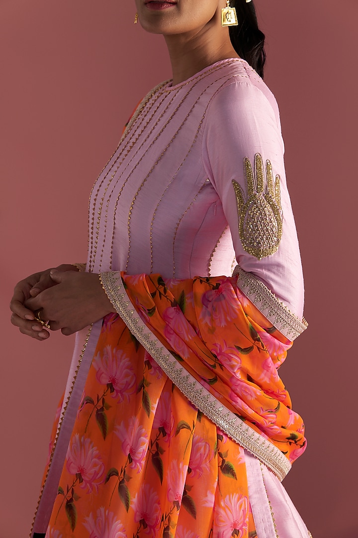 Baby Pink Raw Silk Printed Wedding Sharara Set by Masaba at Pernia's Pop Up Shop