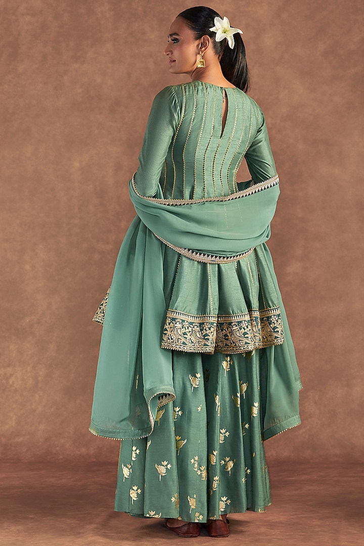 Moss Green Raw Silk Printed Wedding Sharara Set by Masaba at Pernia's Pop Up Shop