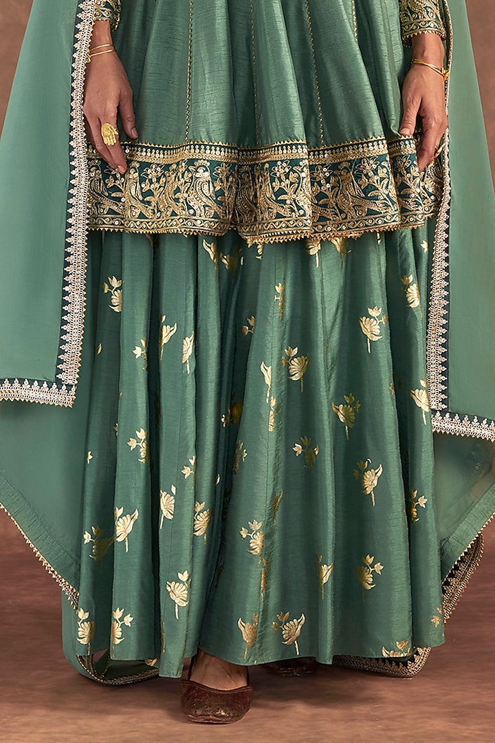 Moss Green Raw Silk Printed Wedding Sharara Set by Masaba at Pernia's Pop Up Shop