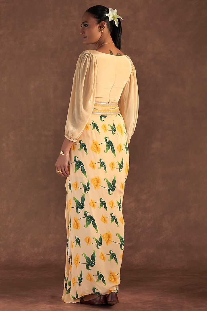 Vanilla Crepe Silk Printed Draped Skirt Set by Masaba at Pernia's Pop Up Shop
