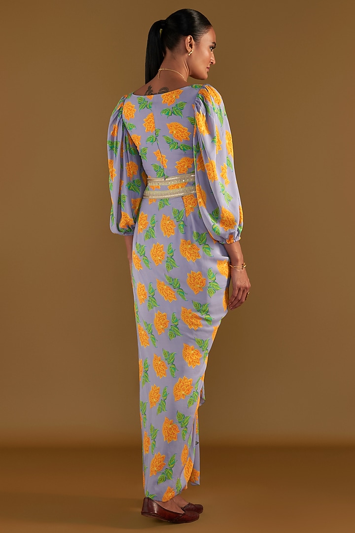 Lilac Crepe Silk Printed Draped Skirt Set by Masaba at Pernia's Pop Up Shop