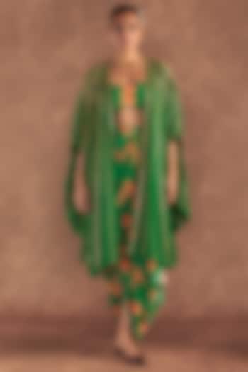 Green Crepe Silk Printed Draped Skirt Set by Masaba at Pernia's Pop Up Shop