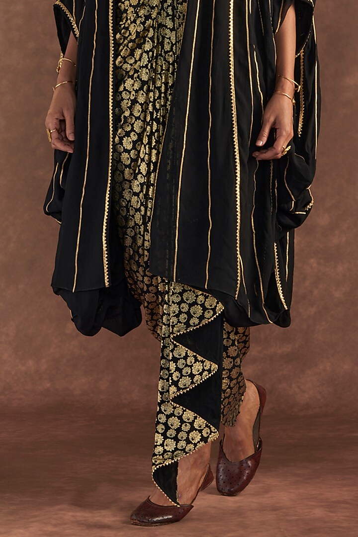 Black Crepe Silk Printed Draped Skirt Set by Masaba at Pernia's Pop Up Shop
