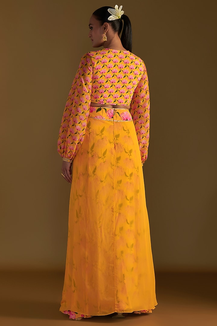 Sunshine Yellow Crepe Silk & Organza Printed Skirt Set by Masaba at Pernia's Pop Up Shop