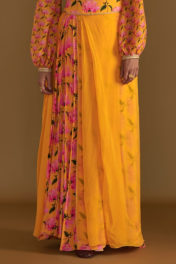 Sunshine Yellow Crepe Silk & Organza Printed Skirt Set by Masaba at Pernia's Pop Up Shop
