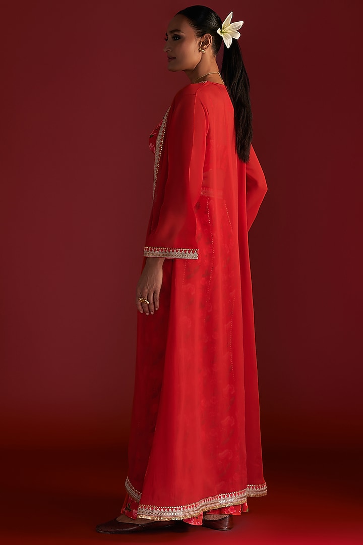 Red Organza Embellished Cape Set by Masaba at Pernia's Pop Up Shop
