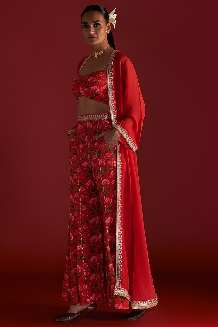 Red Organza Embellished Cape Set by Masaba at Pernia's Pop Up Shop
