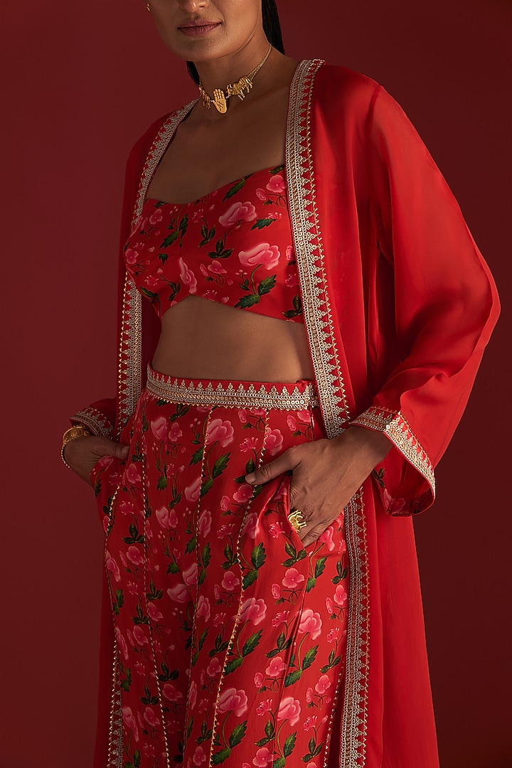 Red Organza Embellished Cape Set by Masaba at Pernia's Pop Up Shop