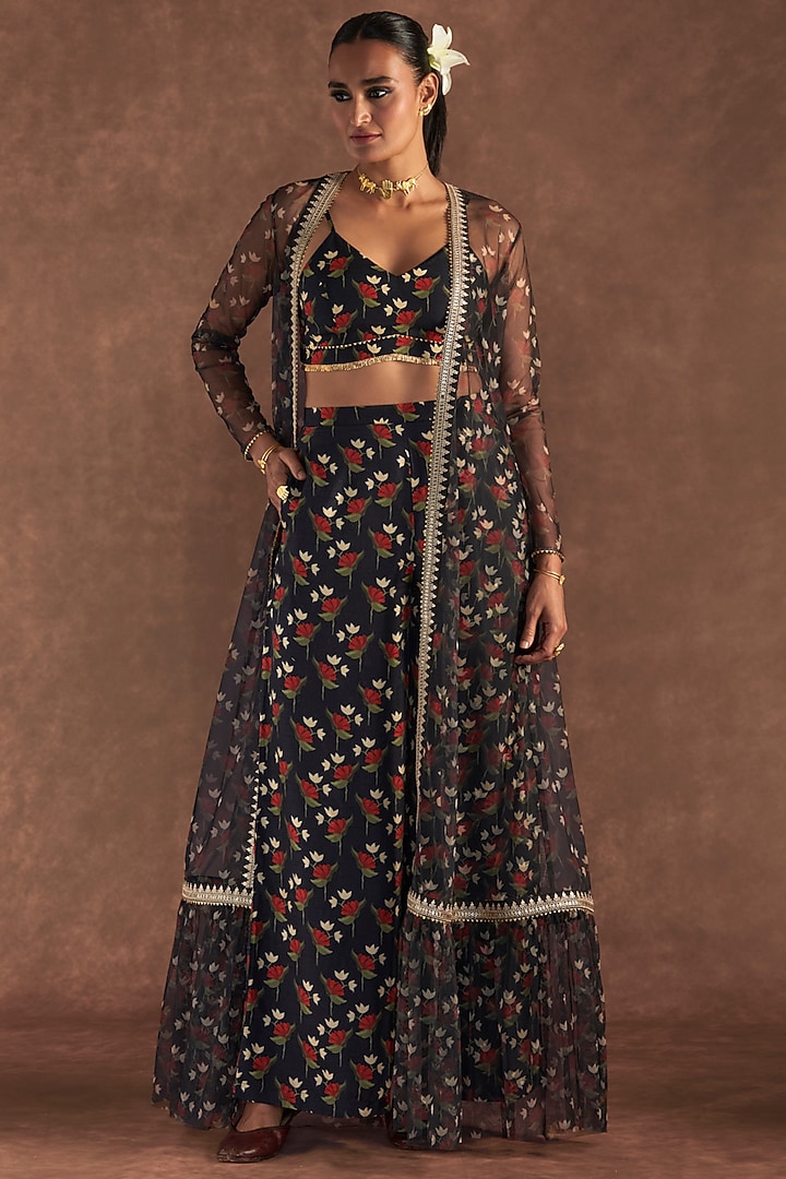 Black Tulle Embellished Cape Set by Masaba at Pernia's Pop Up Shop