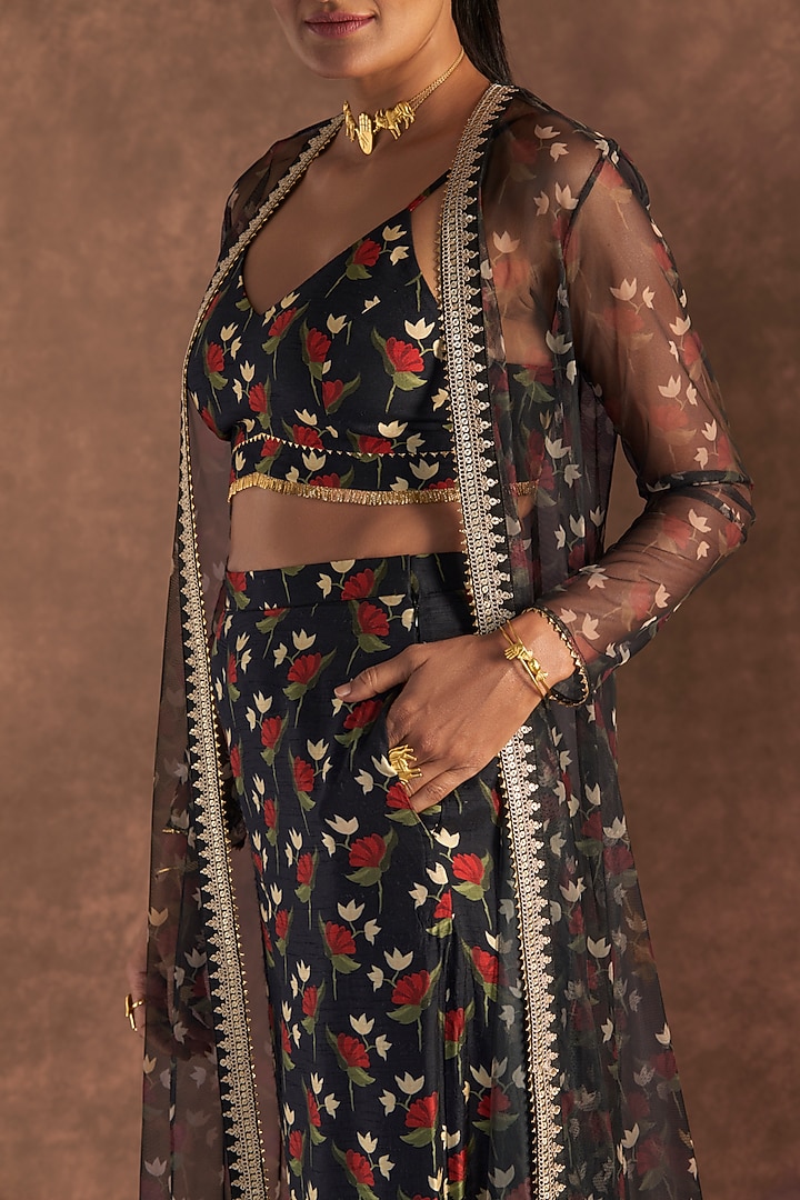 Black Tulle Embellished Cape Set by Masaba at Pernia's Pop Up Shop