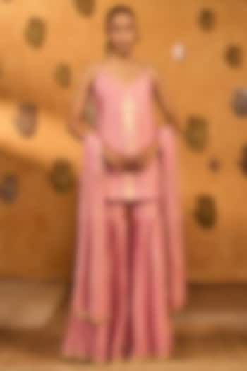 Champagne Pink Raw Silk Foil Work Wedding Sharara Set by Masaba at Pernia's Pop Up Shop