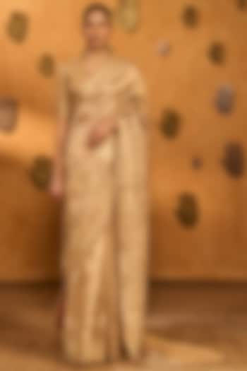 Light Gold Tissue Embroidered Woven Wedding Saree Set by Masaba at Pernia's Pop Up Shop