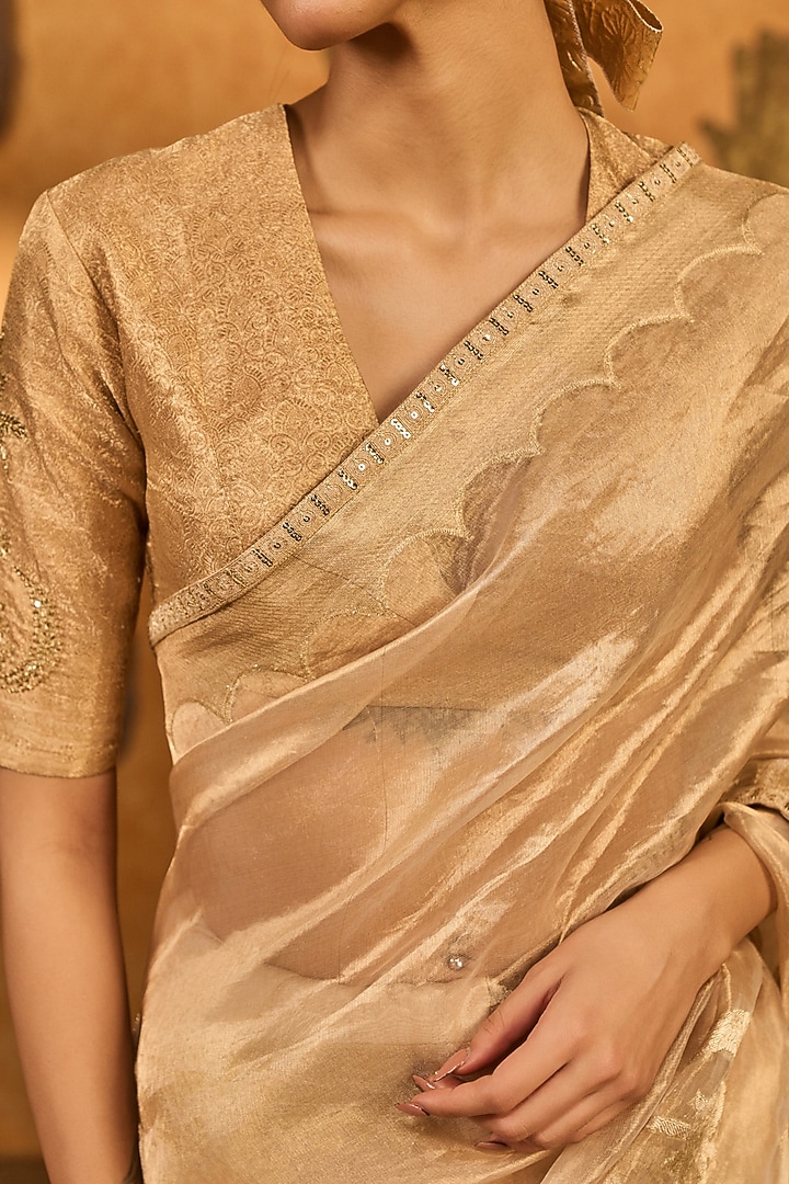 Light Gold Tissue Embroidered Woven Wedding Saree Set by Masaba at Pernia's Pop Up Shop