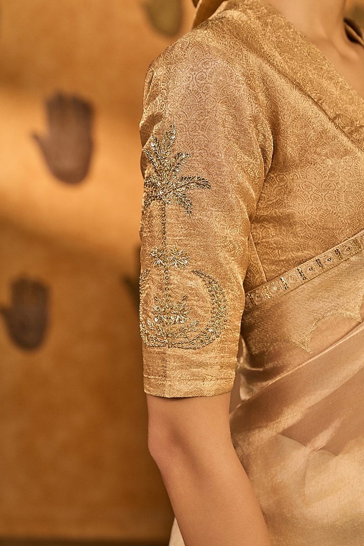 Light Gold Tissue Embroidered Woven Wedding Saree Set by Masaba at Pernia's Pop Up Shop